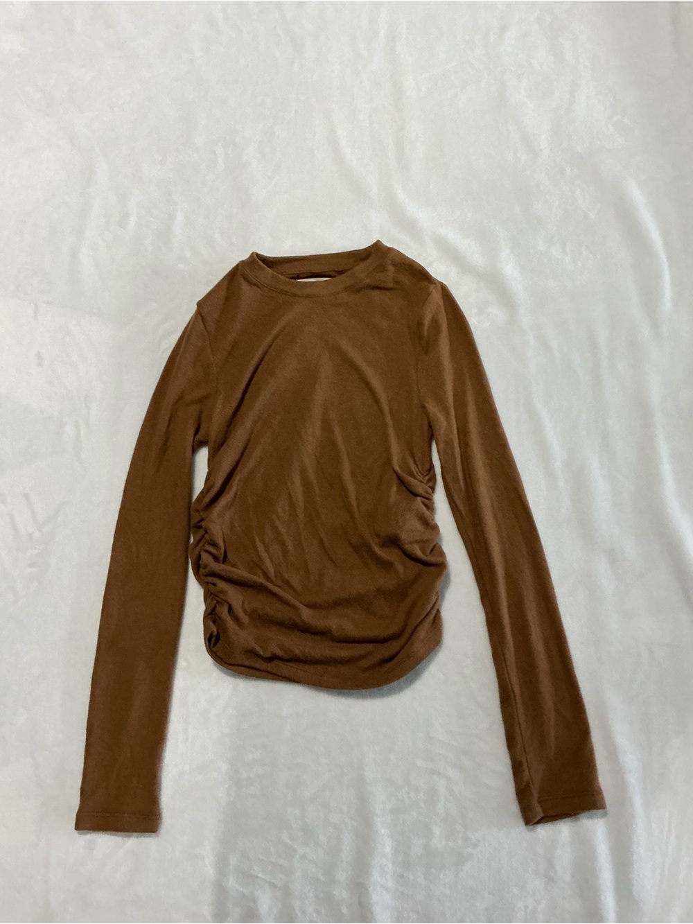 Madewell Brown Long-Sleeve Ruched Side Tee